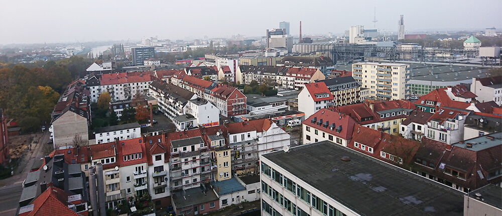 Abbildung 1: Blick auf Bremens Innenstadt vom AB-Gebäude der Hochschule Bremen