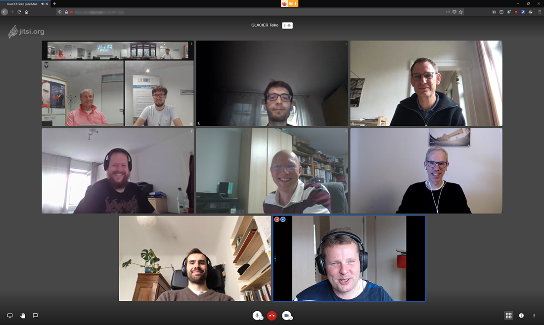 Abbildung: GLACIER Projektpartner bei Videokonferenz Treffen über die Open-Source-Lösung Jitsi Meet
