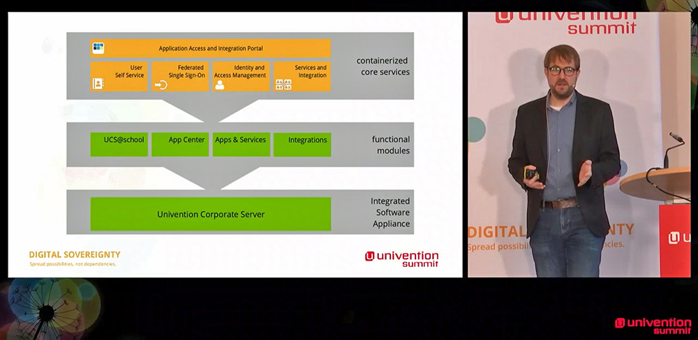 Abbildung 1: Ingo Steuwer referiert über die Zukunft des UCS-Systems
